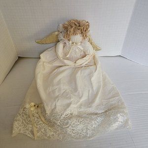Christmas Holiday Folk Art Decor Display Hang Wall Cloth Angel Gold Wings Doll